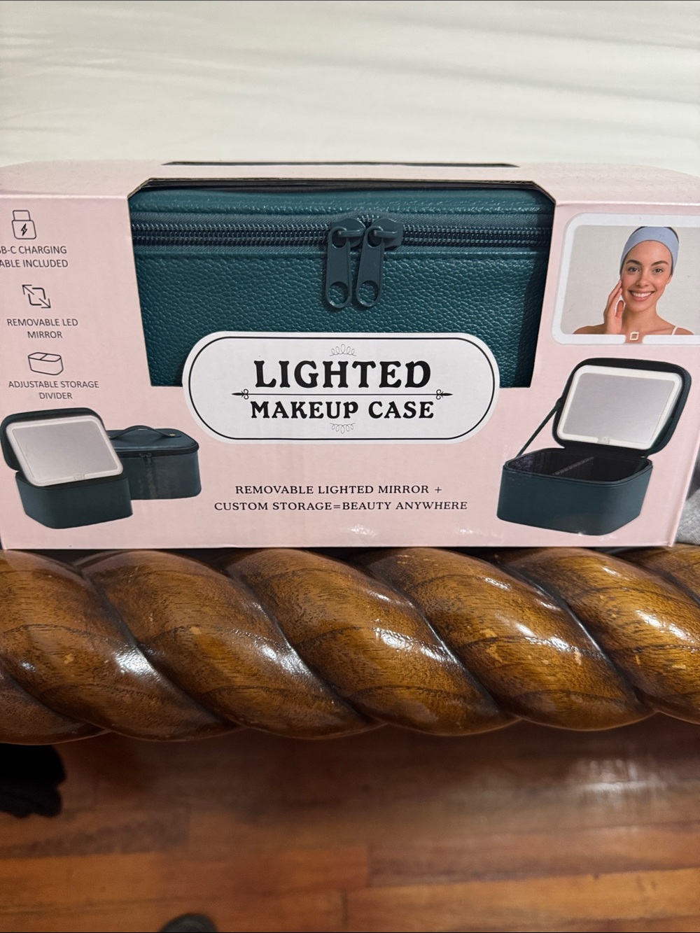 Lighted Makeup Case – Teal Removable LED Mirror and Custom Storage